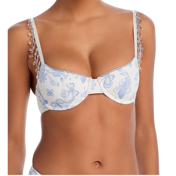 Frankie's Bikinis White and Blue Floral Bikini - Picture 2 of 5